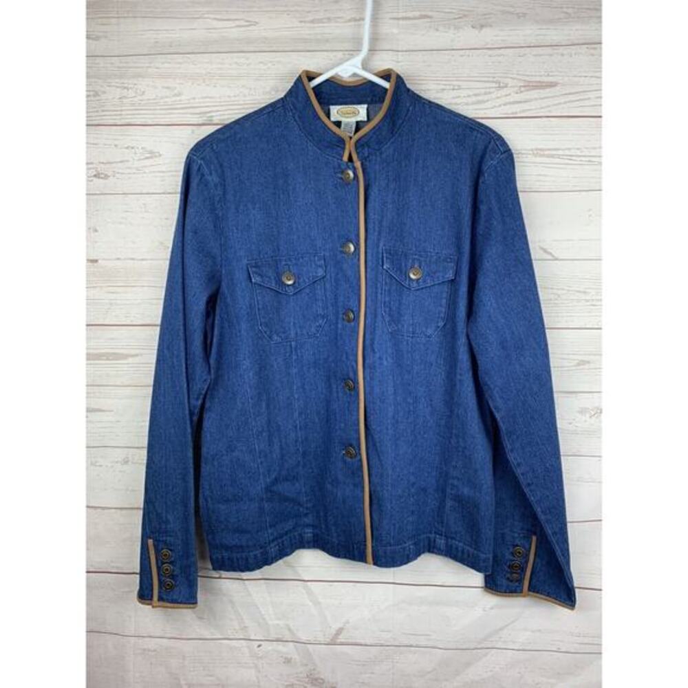 Talbots Blue Jacket Women's Size Small Denim Jeans Button Front Long Sleeves